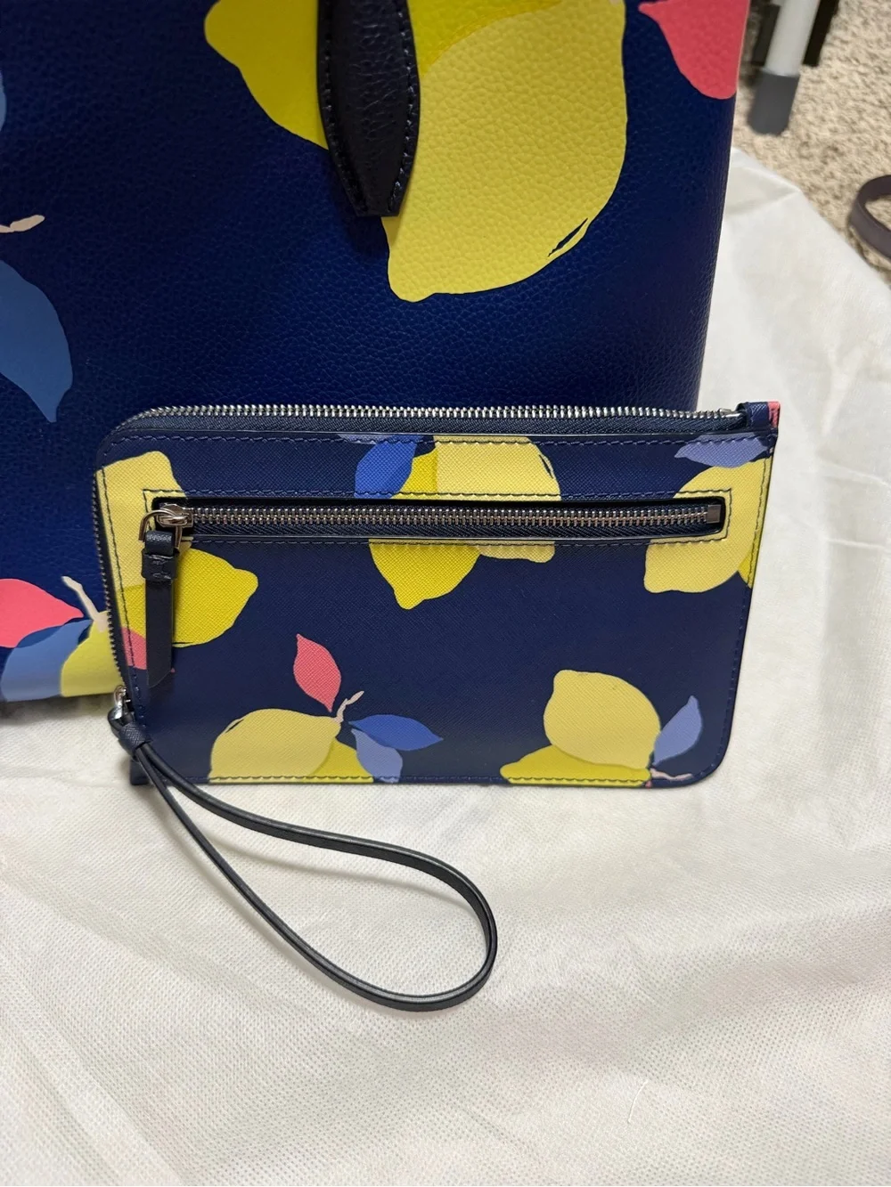 kate spade Navy Lemon-Print Tote with Matching Wristlet